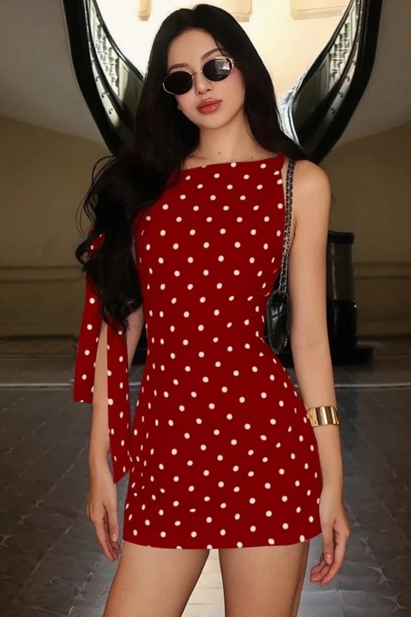 Polka Dot Asymmetrical Slim Fit Mini Dress - Image 7