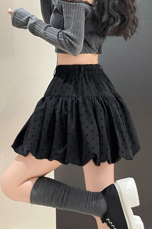 Polka Dot Black Belted Tulle Mini Skirt - Image 6