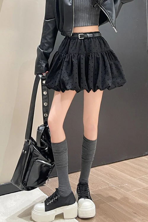 Polka Dot Black Belted Tulle Mini Skirt - Image 8