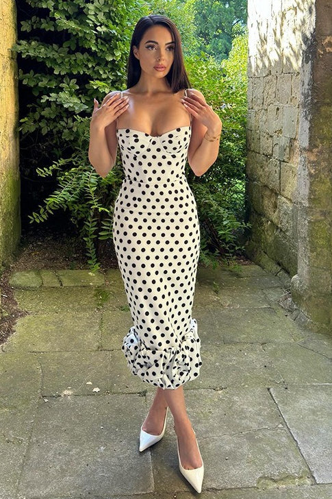 Polka Dot Cami Lace Trim Waist Tie Midi Dress - Image 6