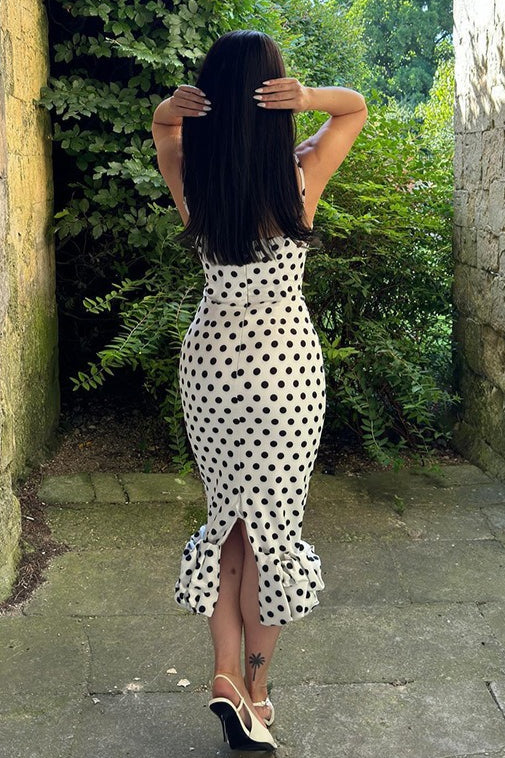Polka Dot Cami Lace Trim Waist Tie Midi Dress - Image 7