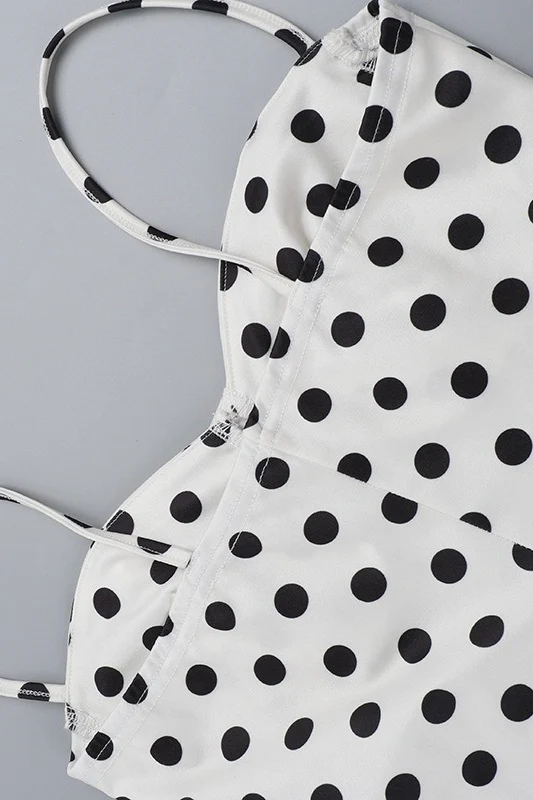 Polka Dot Cami Lace Trim Waist Tie Midi Dress - Image 9