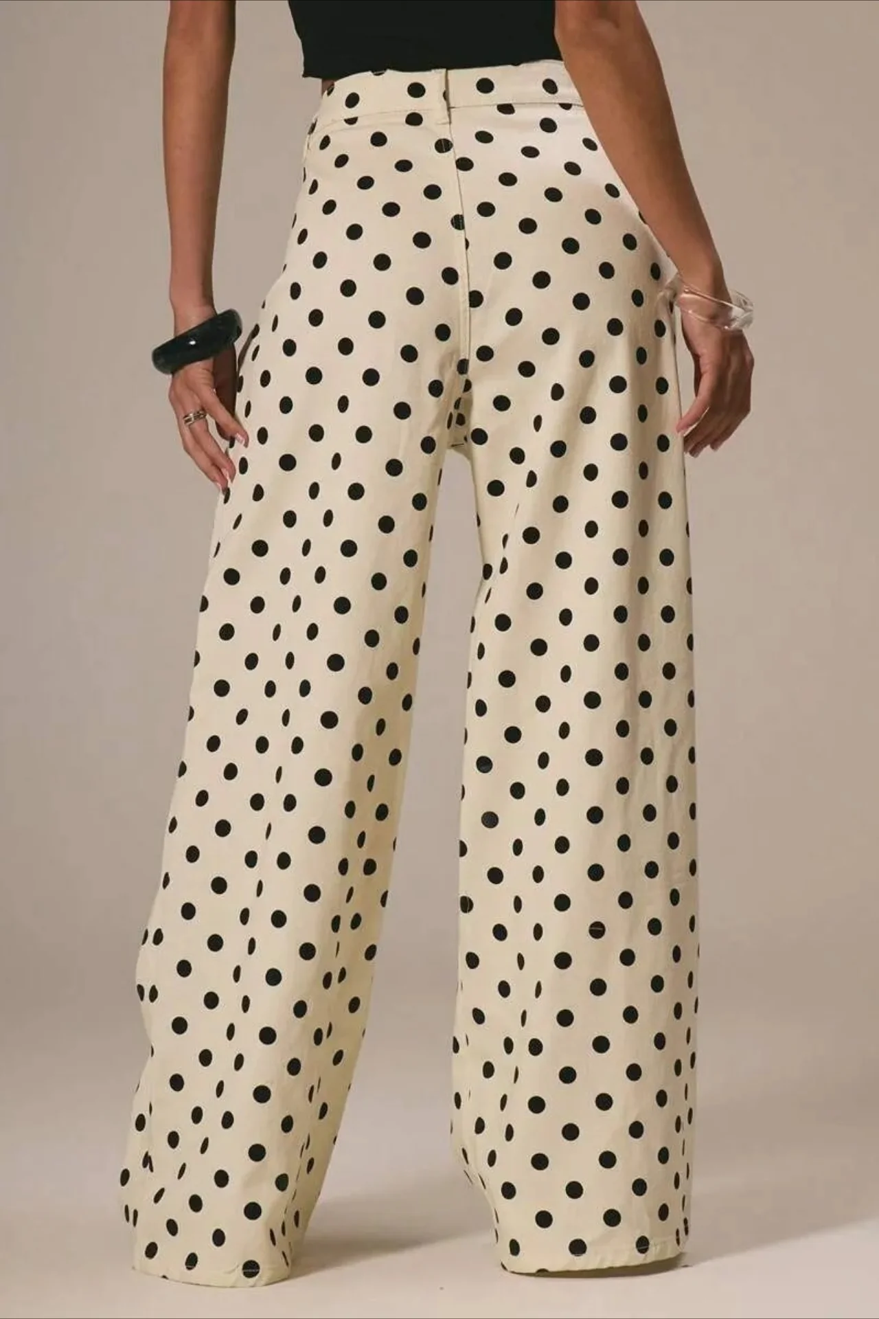 Polka Dot Casual Mid Waist Wide Pants - Image 3