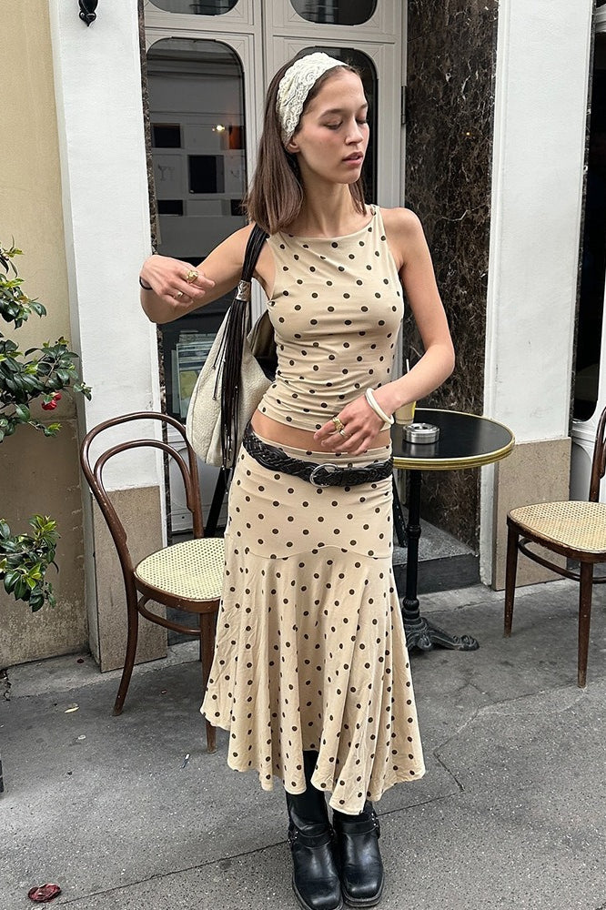 Polka Dot Crop Top High Waist Pencil Skirt Set - Image 2