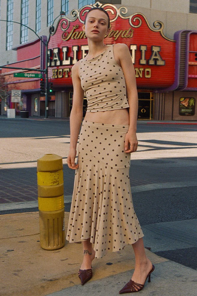 Polka Dot Crop Top High Waist Pencil Skirt Set - Image 4