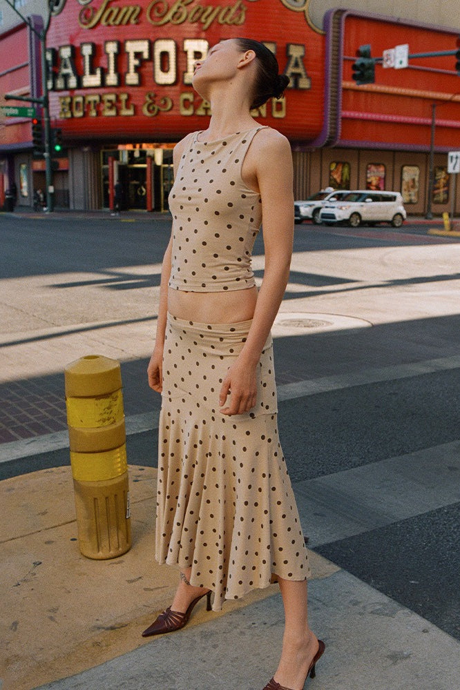 Polka Dot Crop Top High Waist Pencil Skirt Set - Image 5