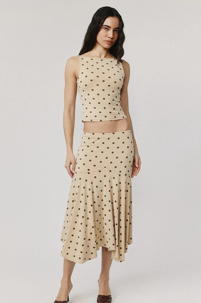 Polka Dot Crop Top High Waist Pencil Skirt Set - Image 6