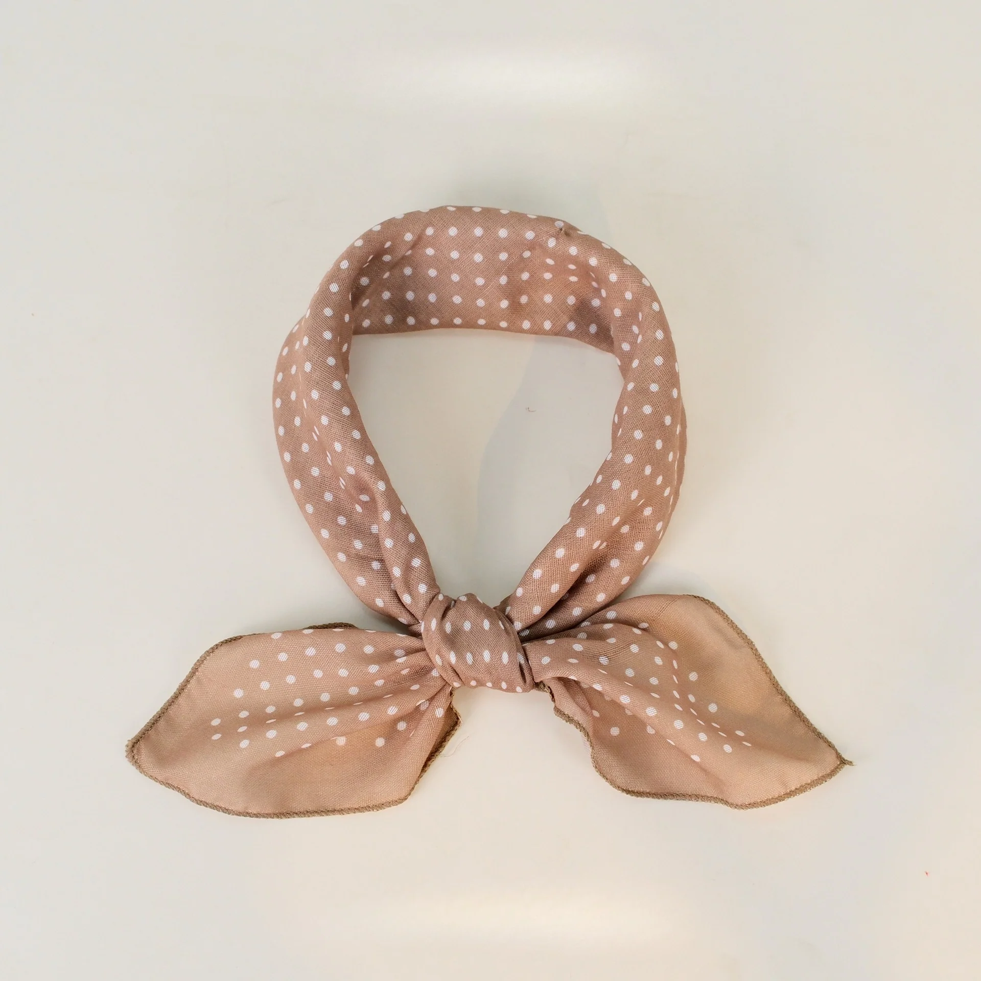 Polka Dot Faux Linen Square Hair Neck Sun Scarf - Image 4