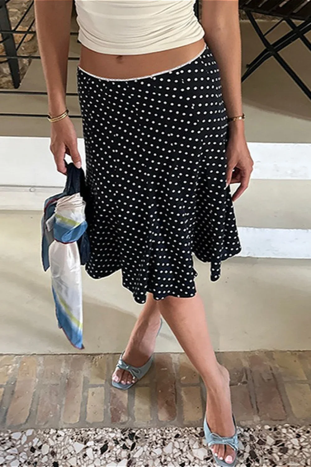 Polka Dot Fishtail Midi Skirt - Image 2