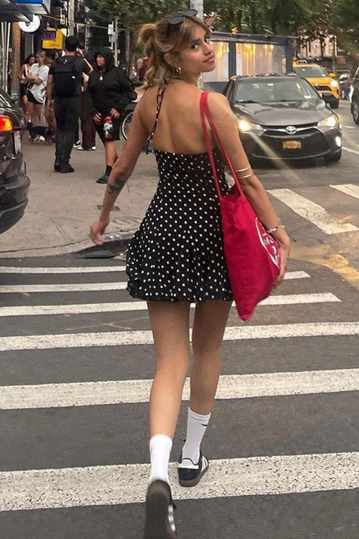 Polka Dot Halter Strapless Mini Dress - Image 4