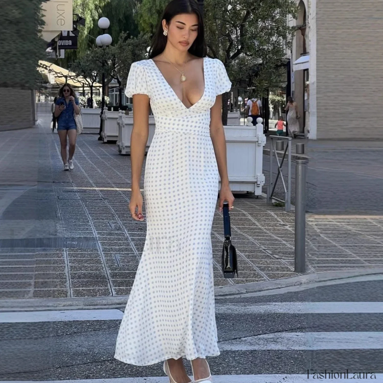 Polka Dot Lace-Up French Gentle Wind Maxi Dress - Image 11