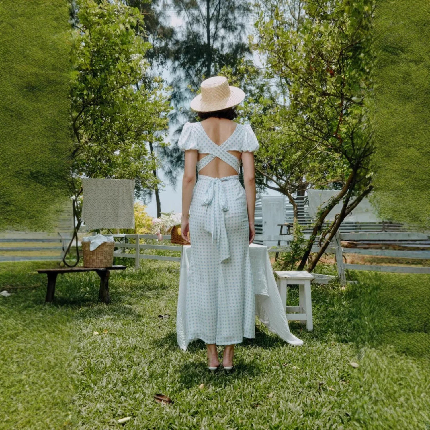Polka Dot Lace-Up French Gentle Wind Maxi Dress - Image 3