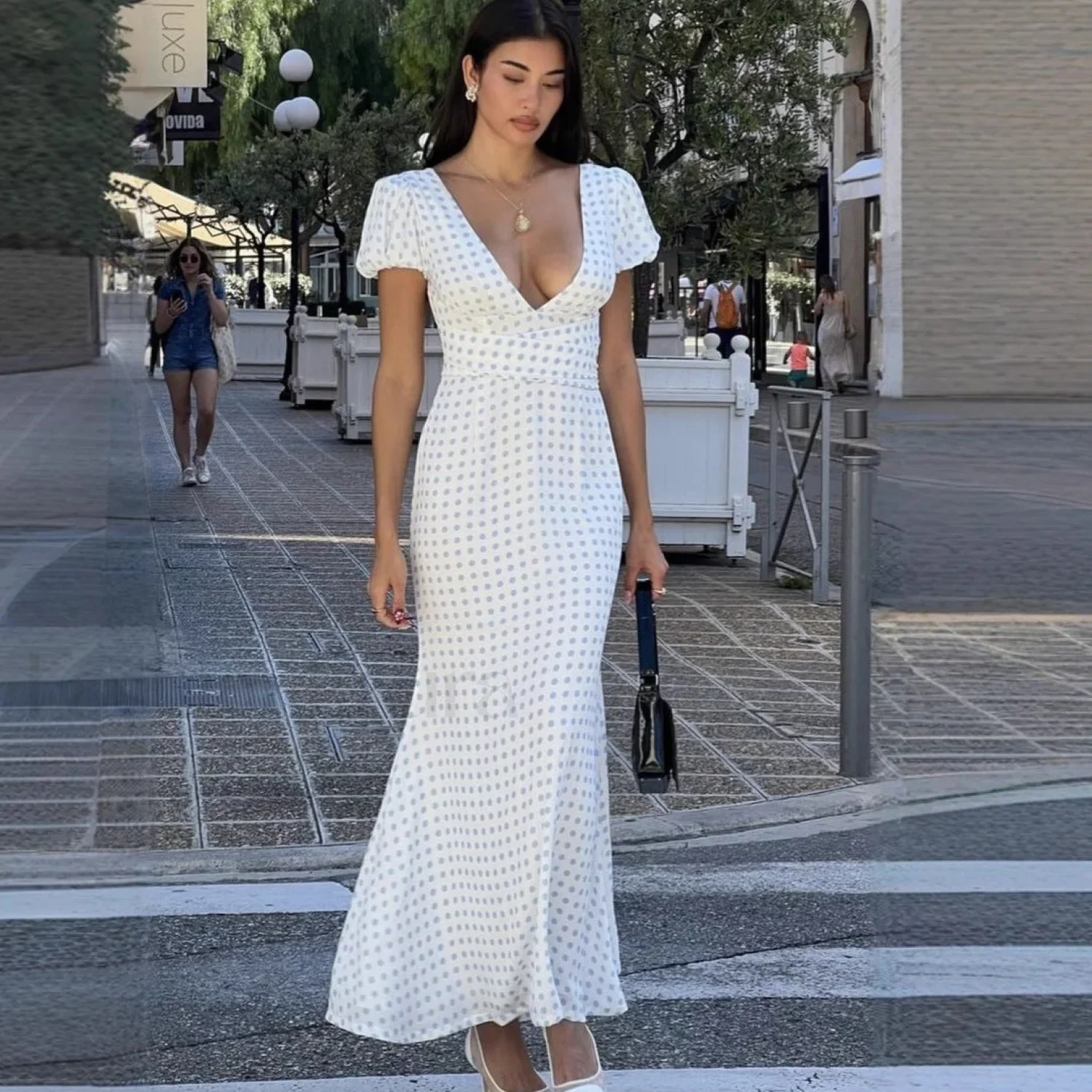 Polka Dot Lace-Up French Gentle Wind Maxi Dress - Image 5