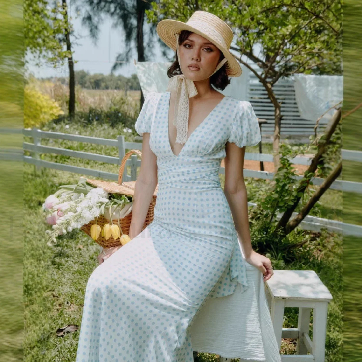 Polka Dot Lace-Up French Gentle Wind Maxi Dress - Image 9