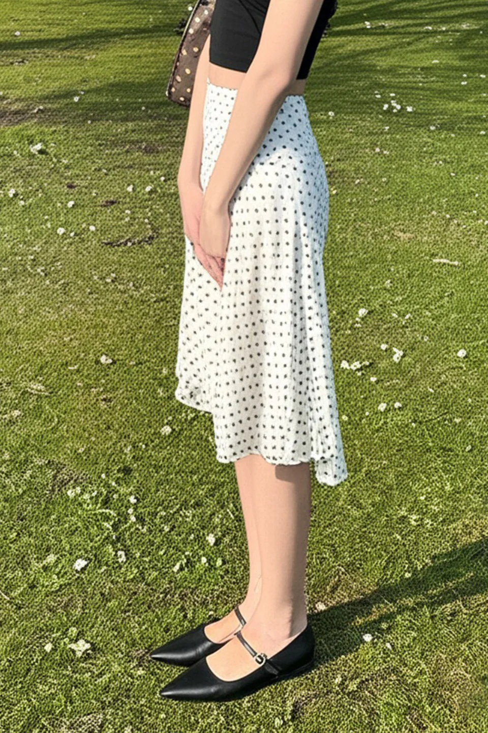 Polka Dot Low Rise Ruffle Trim A Line Skirt - Image 4