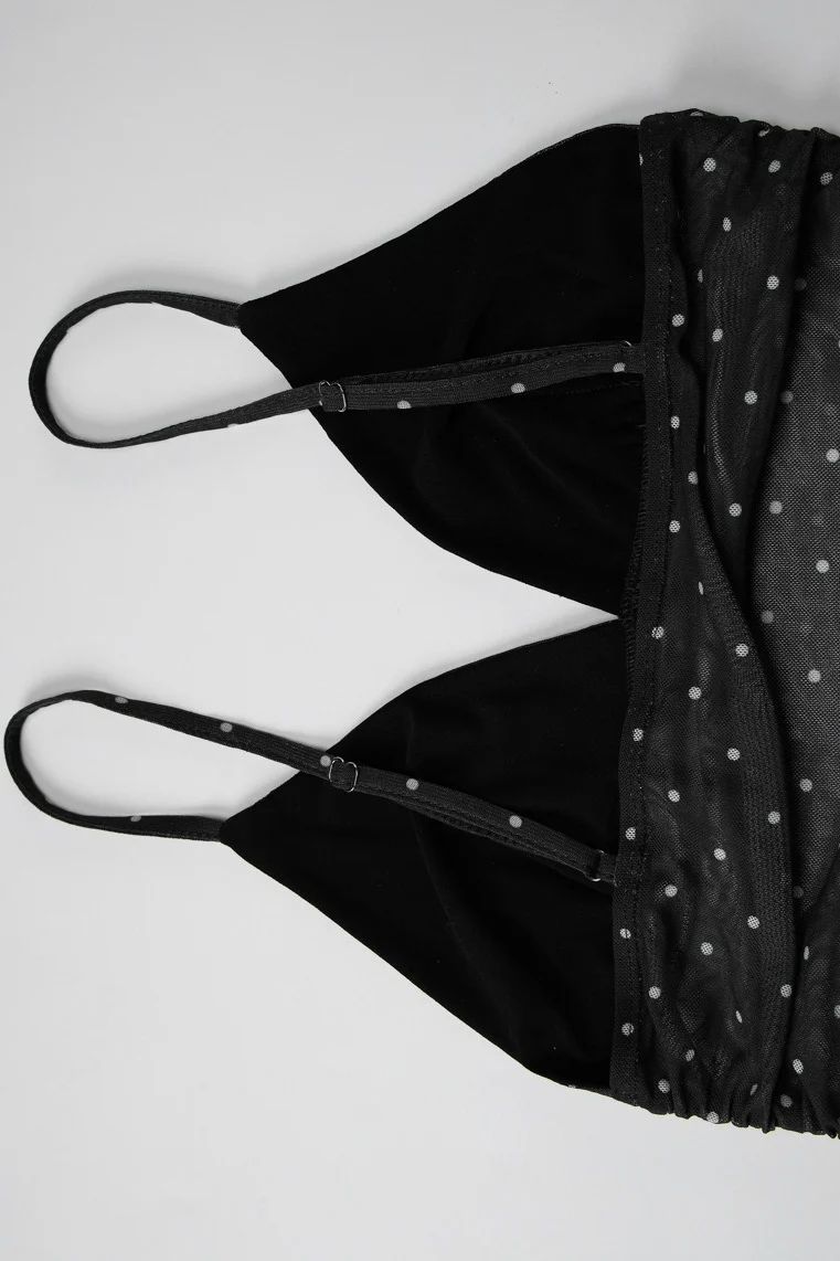 Polka Dot Mesh Patchwork Plunge V Cami - Image 15