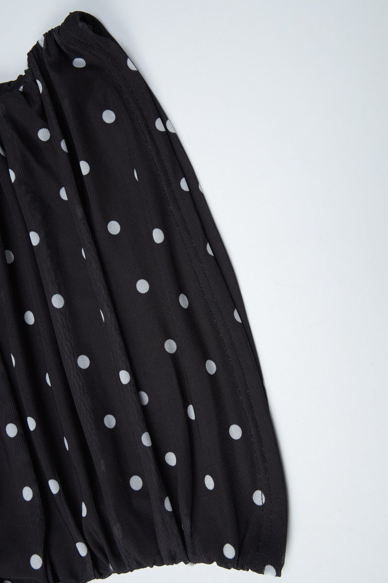 Polka Dot Mesh Patchwork Square Neck Tee - Image 8