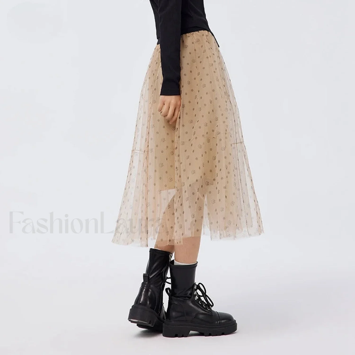 Polka Dot Mesh Umbrella Skirt - Image 3