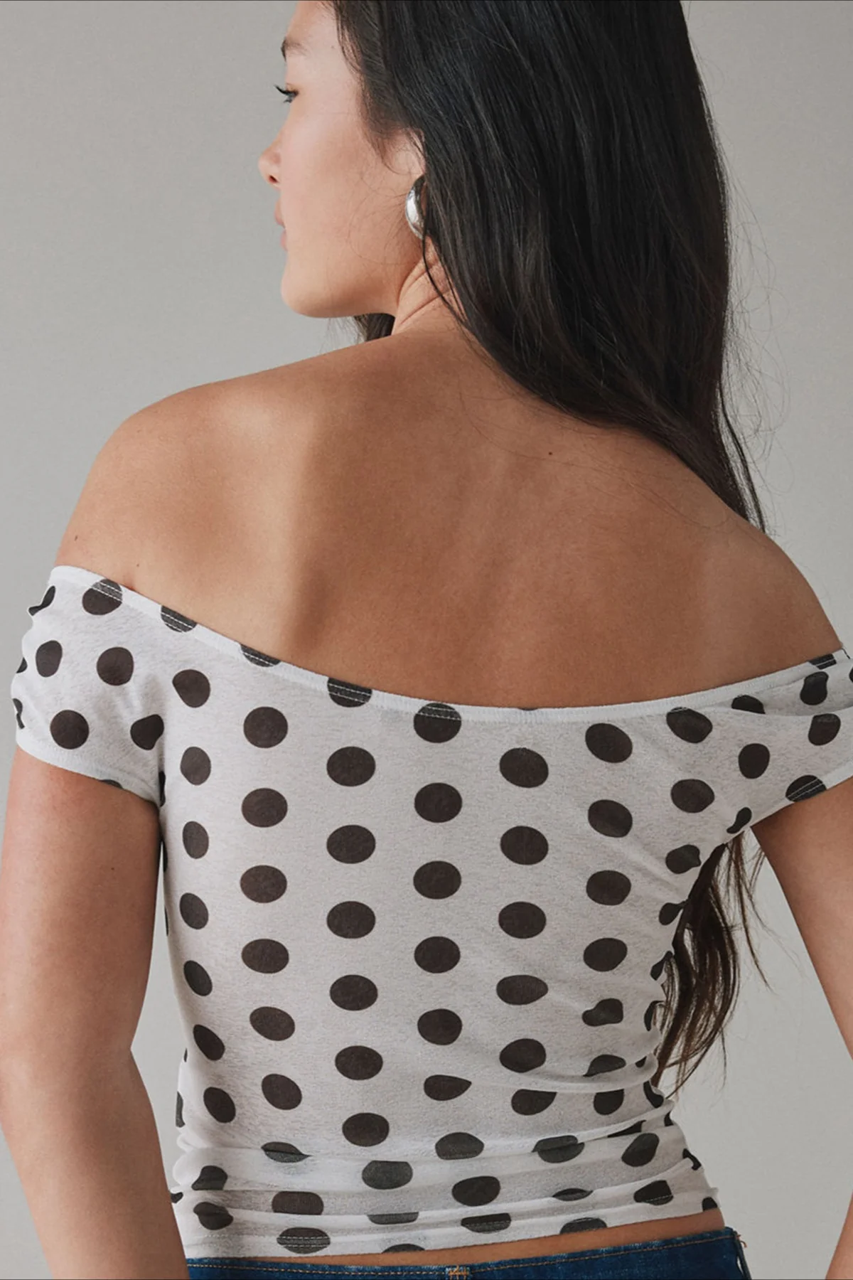 Polka Dot One Shoulder Ruched Crop Top - Image 3