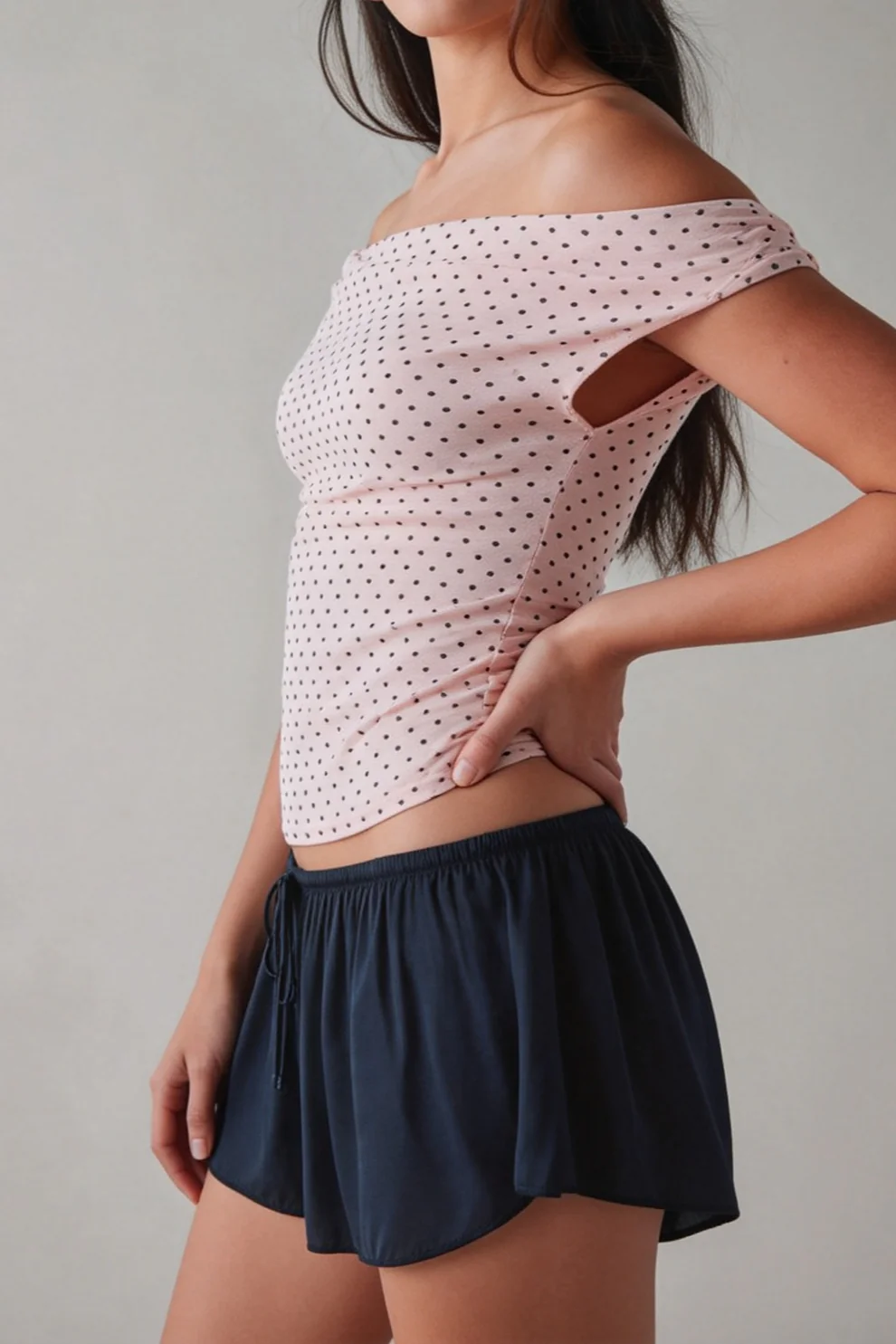 Polka Dot One Shoulder Ruched Crop Top - Image 5