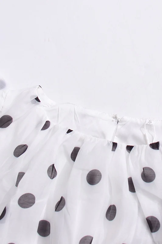 Polka Dot Puff Sleeve Ruffle Blouse A Line Tiered Skirt Set - Image 4