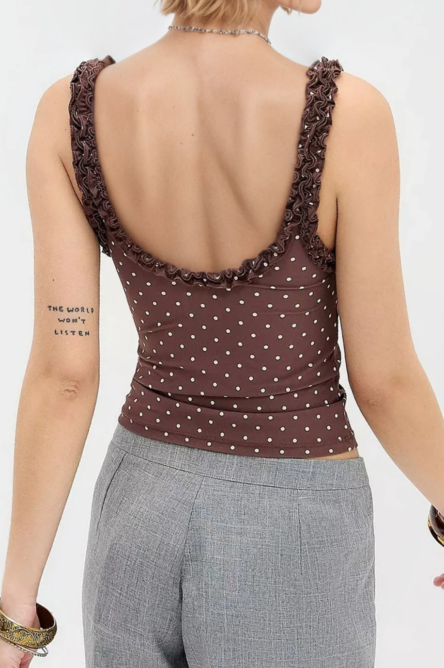 Polka Dot Ruffle Strap Ruched Cami - Image 2