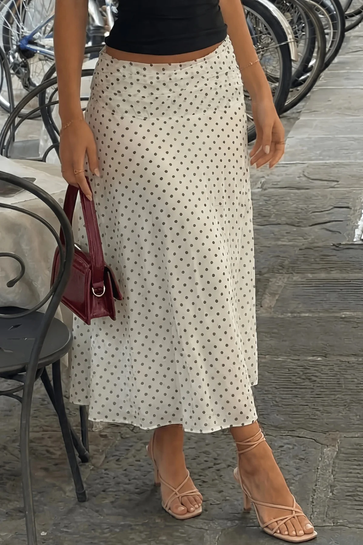 Polka Dot Sheer A-line Midi Skirt - Image 2