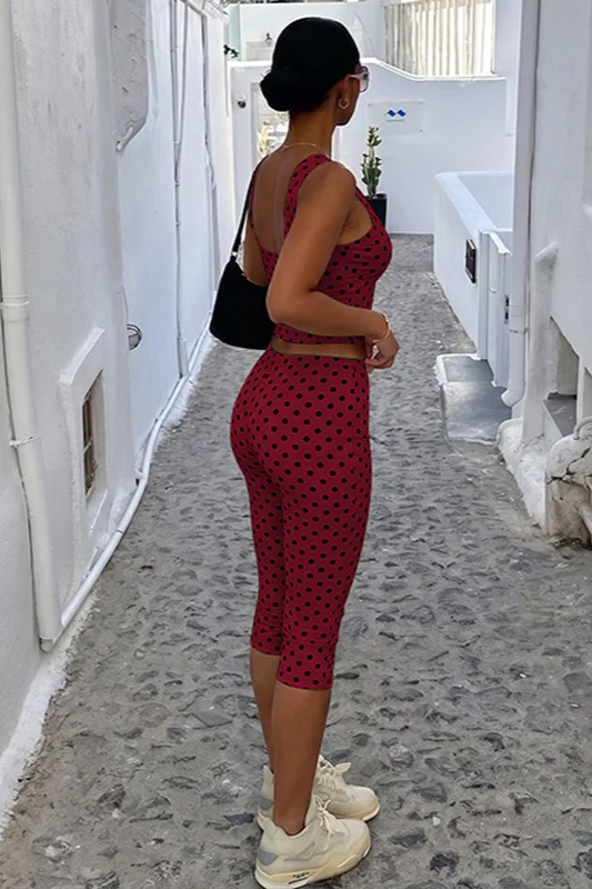 Polka Dot Sleeveless Fitted Capri Pants Set - Image 2