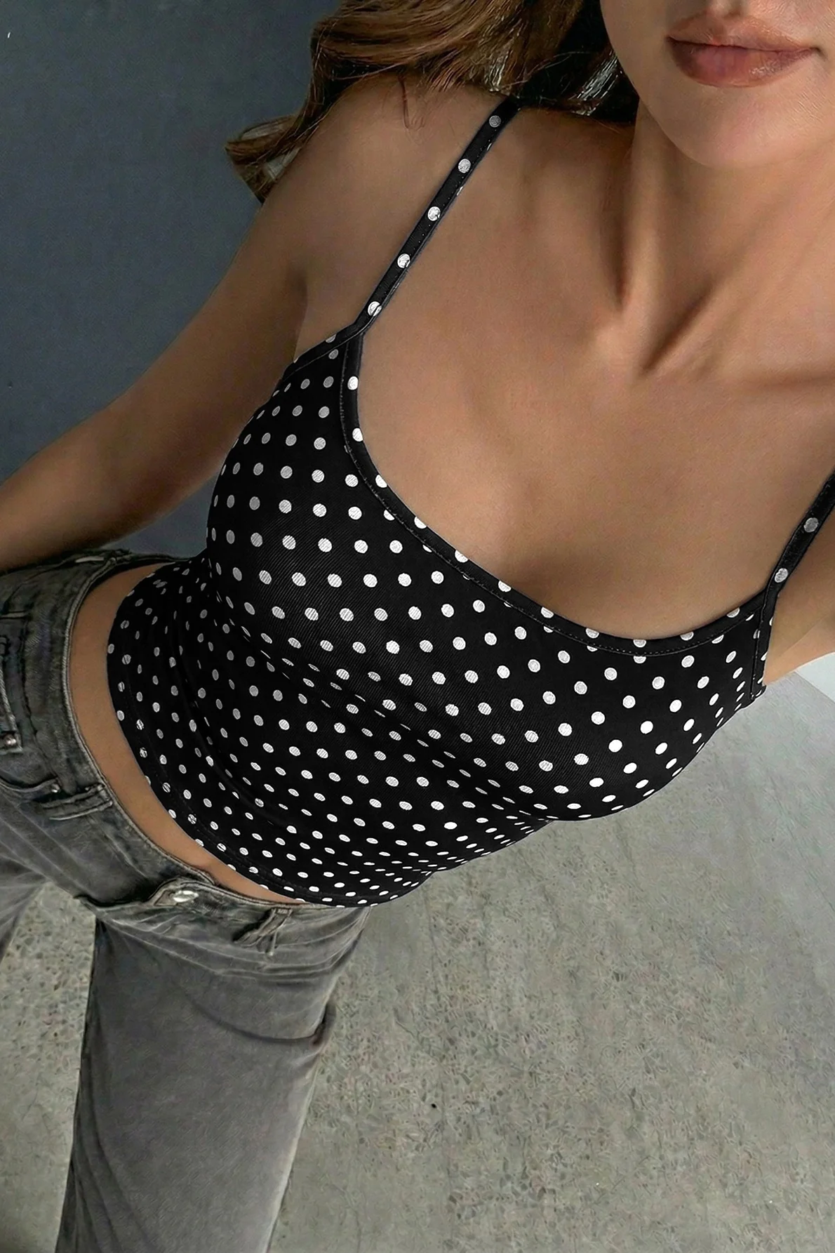 Polka Dot Square Neck Slim Cropped Cami - Image 3