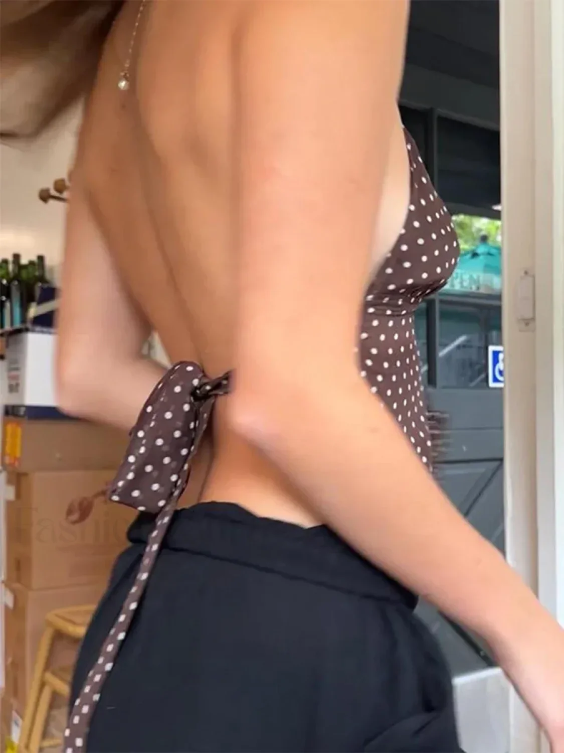 Polka Dot Tie-Back Crop Top - Image 4