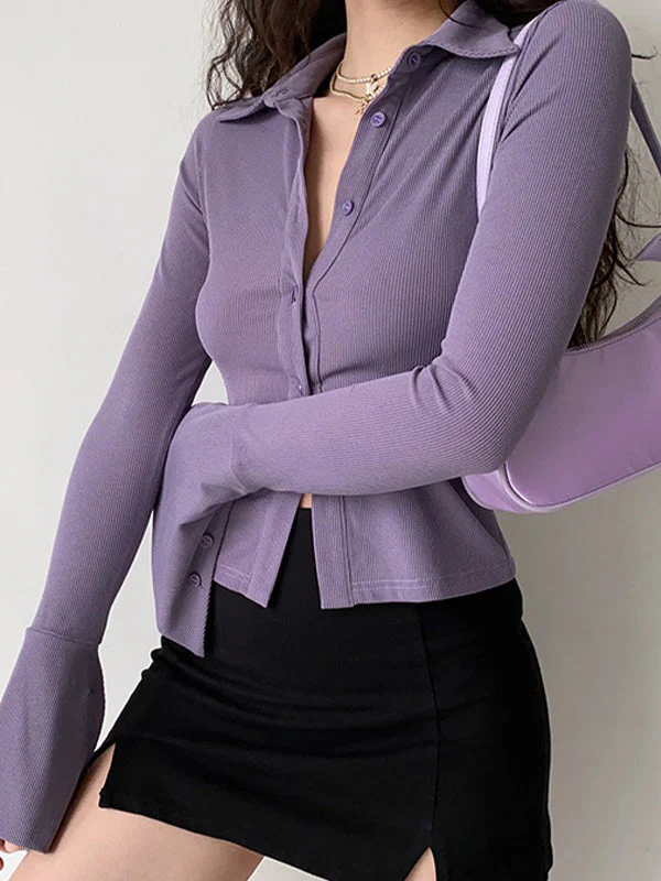 Polo Neck Long Sleeve Rib Blouse - Image 32