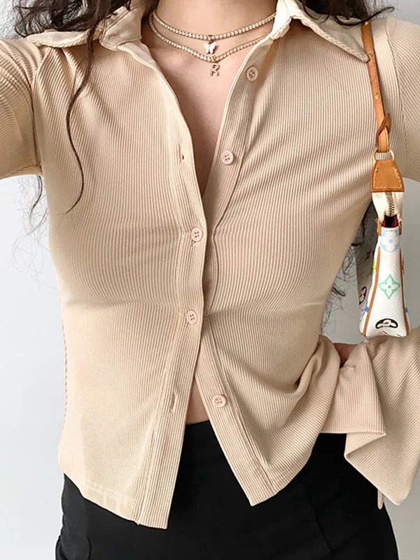 Polo Neck Long Sleeve Rib Blouse - Image 76