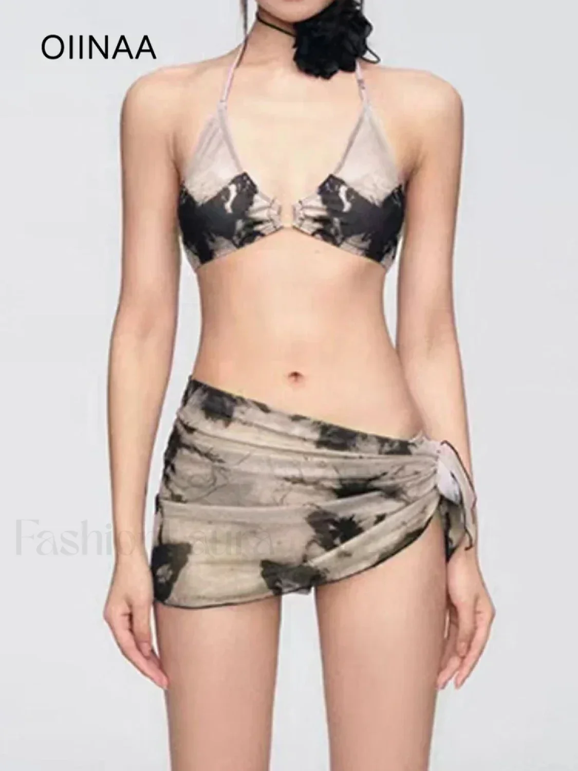 Printed Hollow Lace Three Piece Set