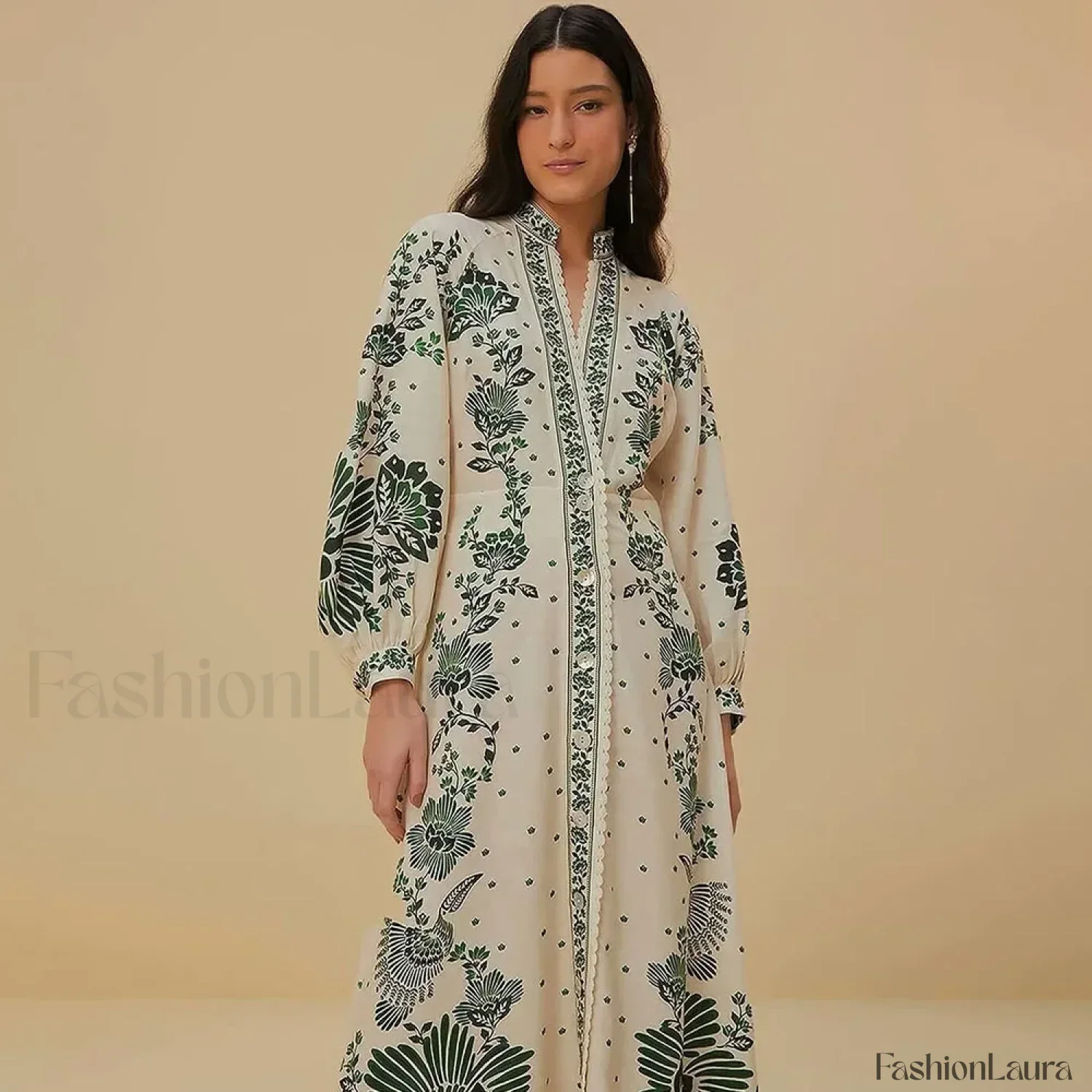Printed Long-Sleeve Boho Dress - Image 9