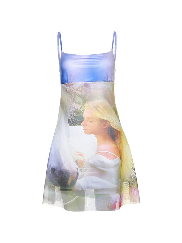 Printed Sleeveless Mesh Mini Dress - Image 5
