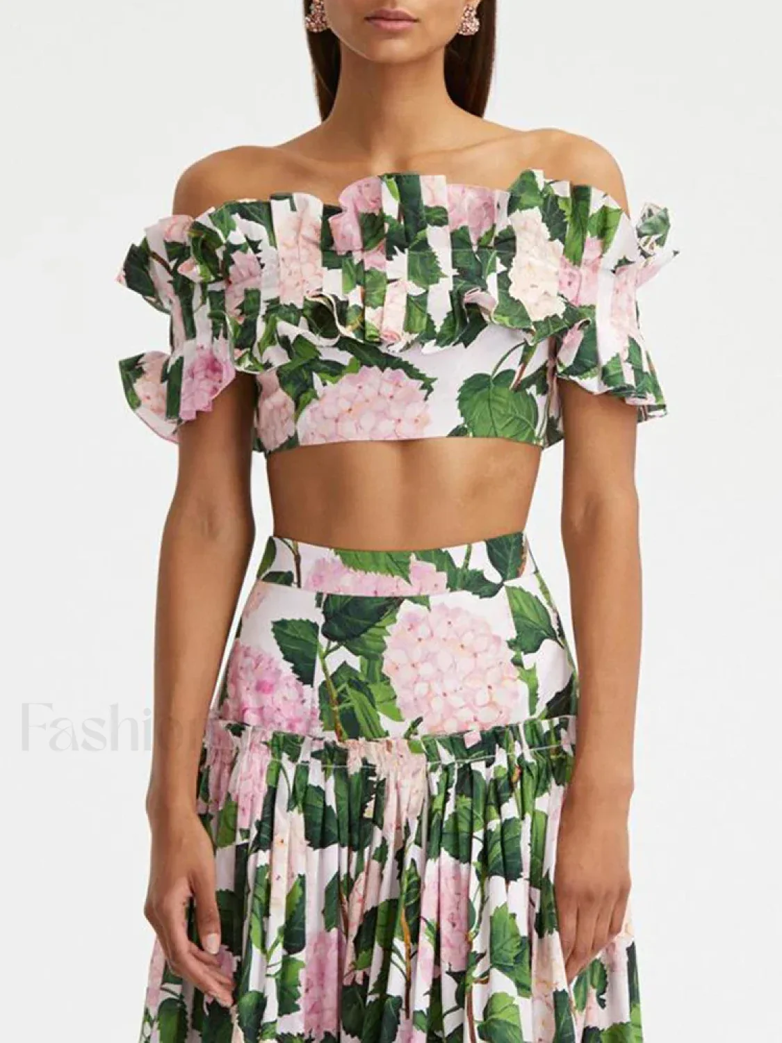 Printed Sleeveless Pleated Skirt Two Piece Set - Image 2