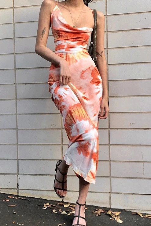 Printed Strap Backless Slim Maxi Floral Dress - Image 7