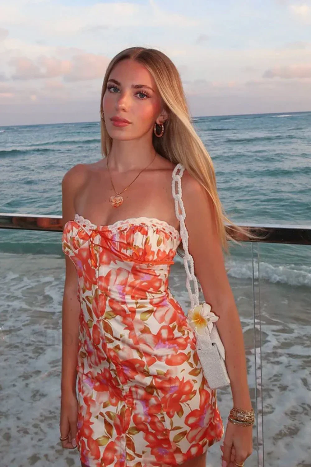 Printed Tube Top Hip Skirt Vacation Floral Dress - Image 5