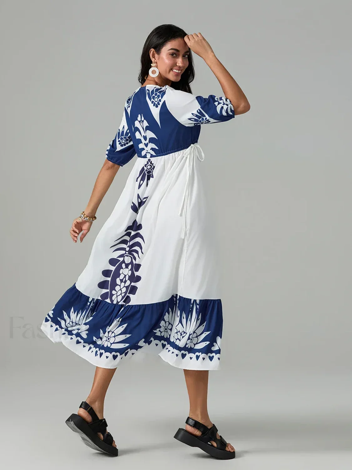 Printed V-Neck Summer Boho Dress - Image 10