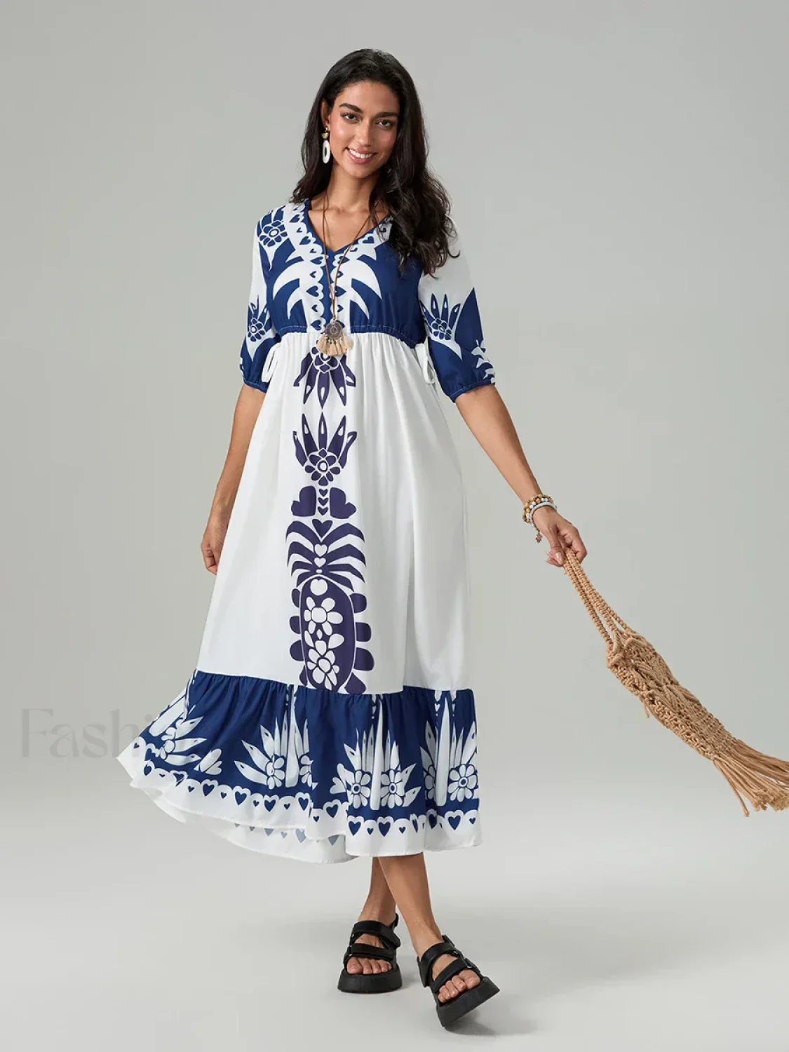 Printed V-Neck Summer Boho Dress - Image 14
