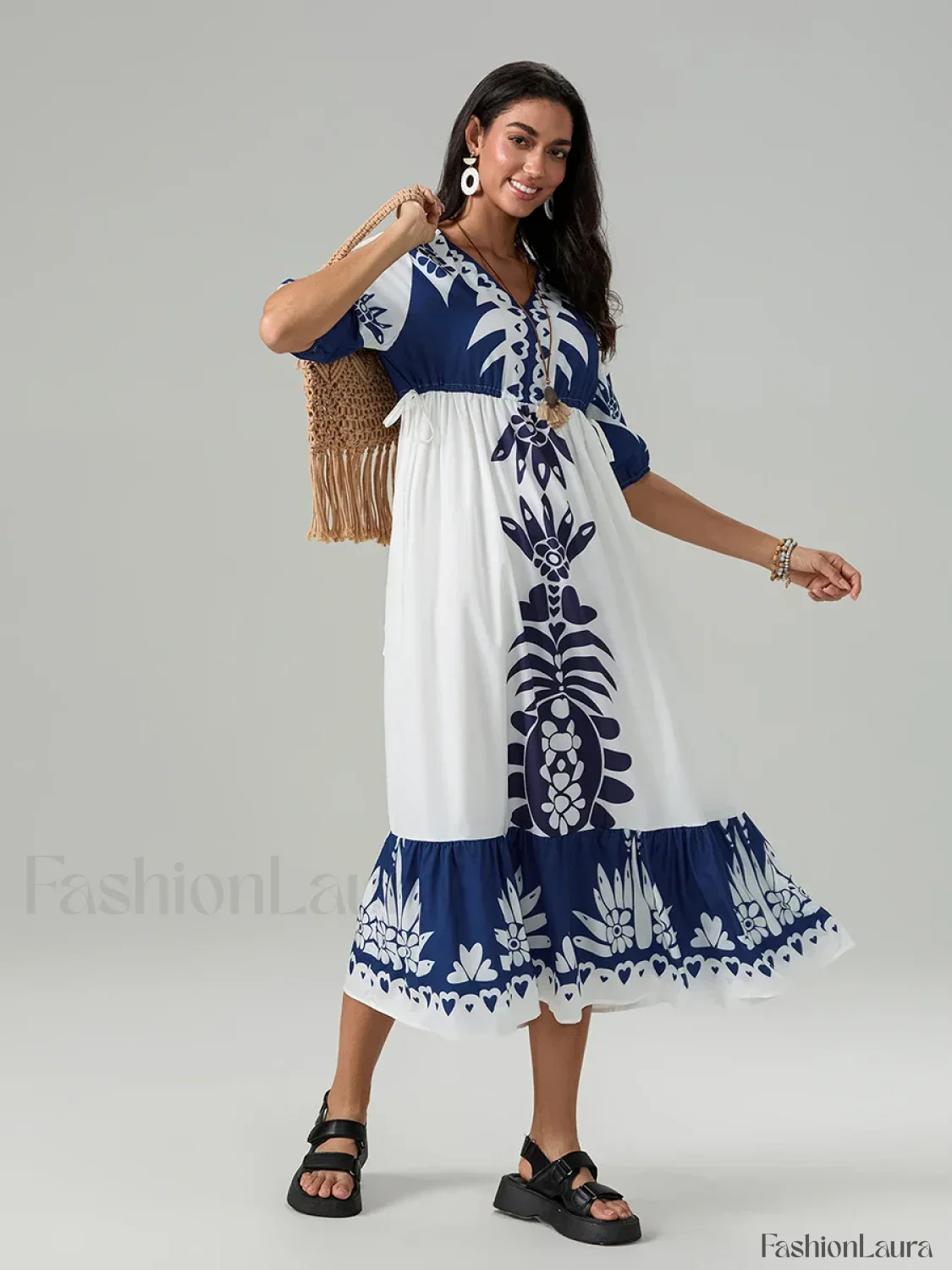 Printed V-Neck Summer Boho Dress - Image 18