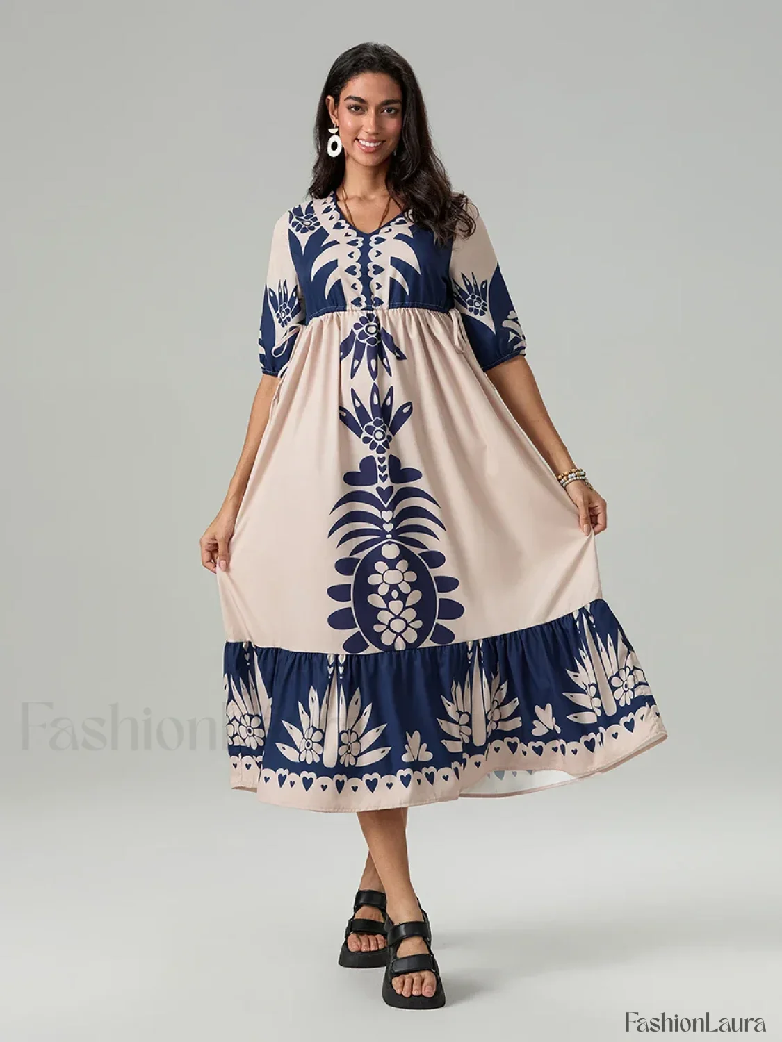 Printed V-Neck Summer Boho Dress - Image 19