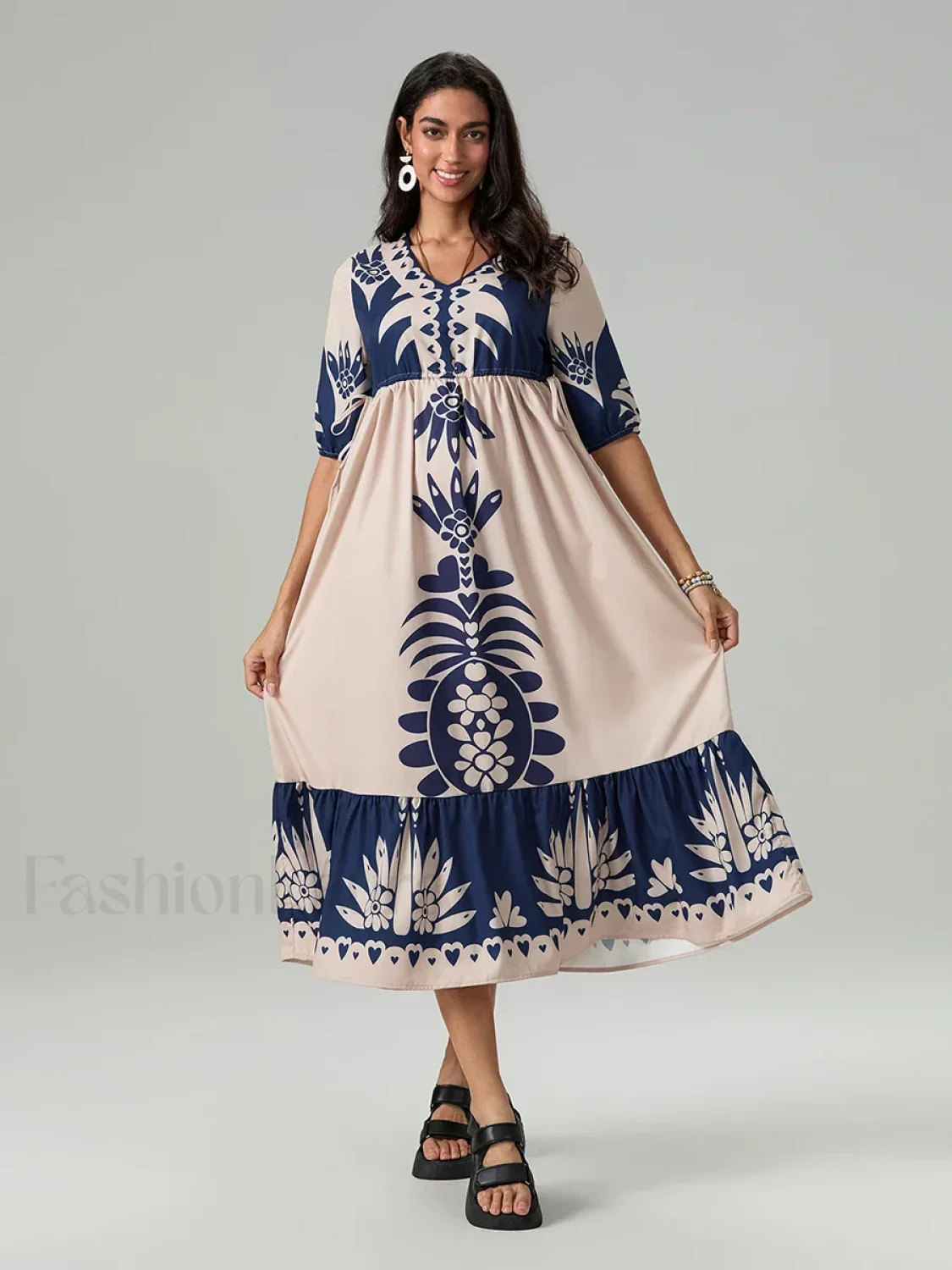 Printed V-Neck Summer Boho Dress - Image 8