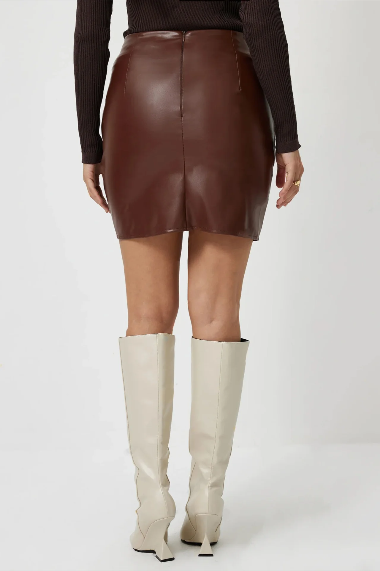 PU Leather A-Line Bodycon Mini Skirt - Image 3