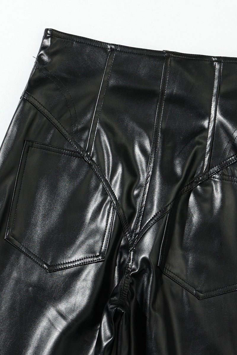 PU Leather Front Zipper Slim Fit Pants - Image 7