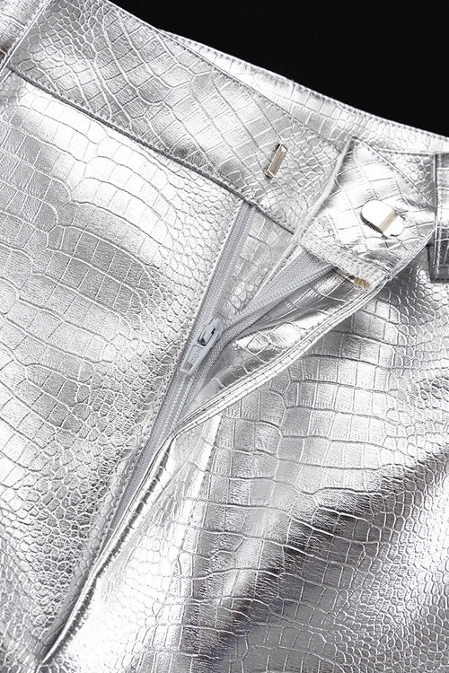 PU Leather Scale High Waist Long Pants - Image 10