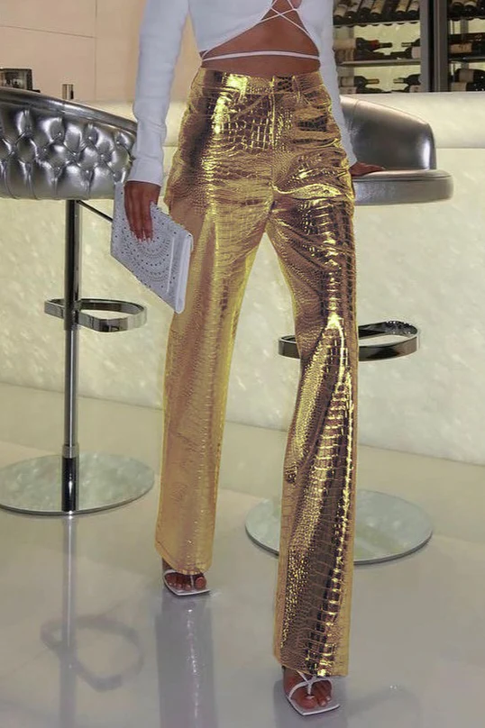 PU Leather Scale High Waist Long Pants - Image 5