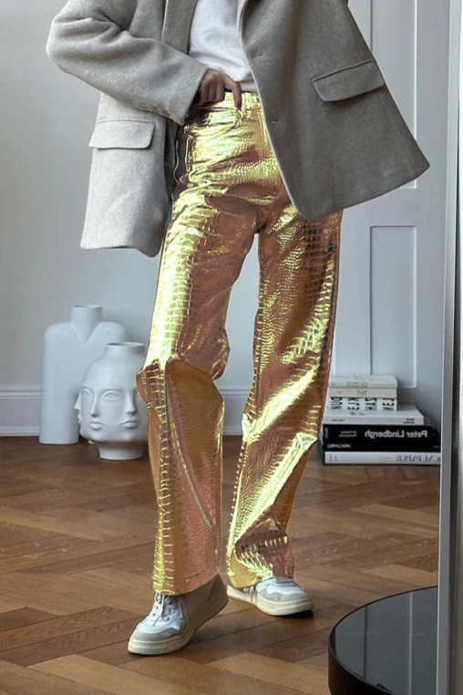 PU Leather Scale High Waist Long Pants - Image 6