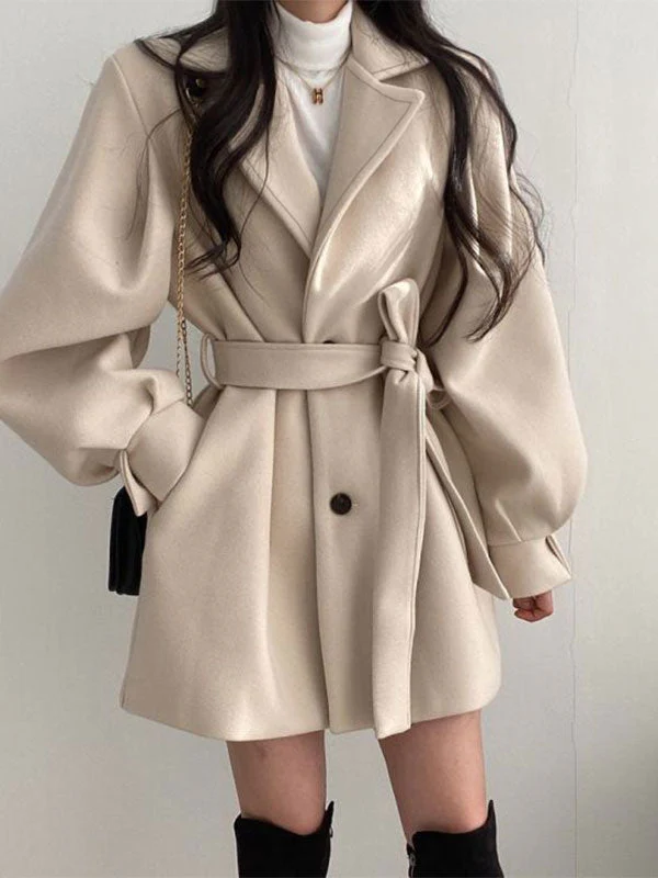 Puff Sleeve Belted Woolen Coat - Image 22