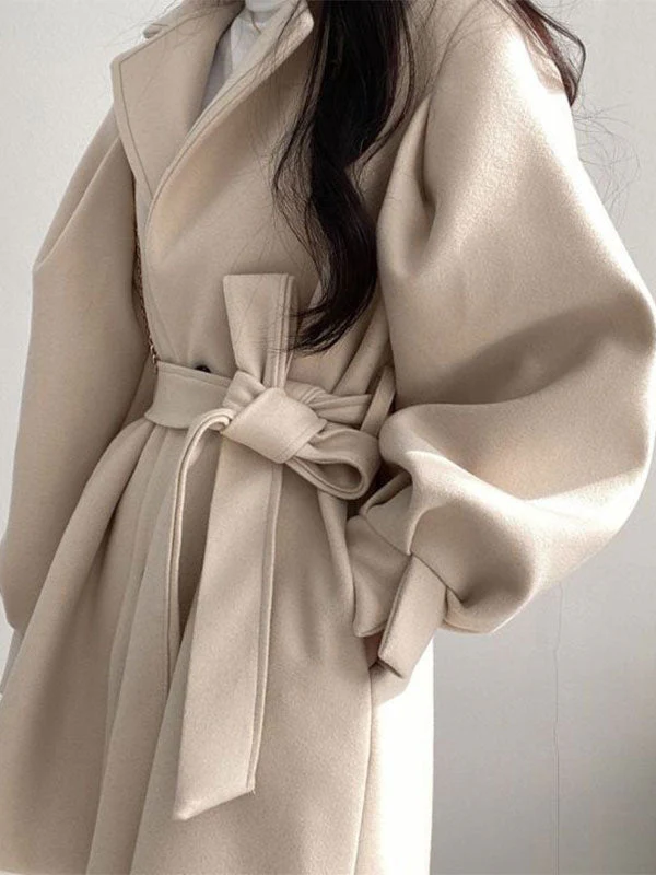Puff Sleeve Belted Woolen Coat - Image 25